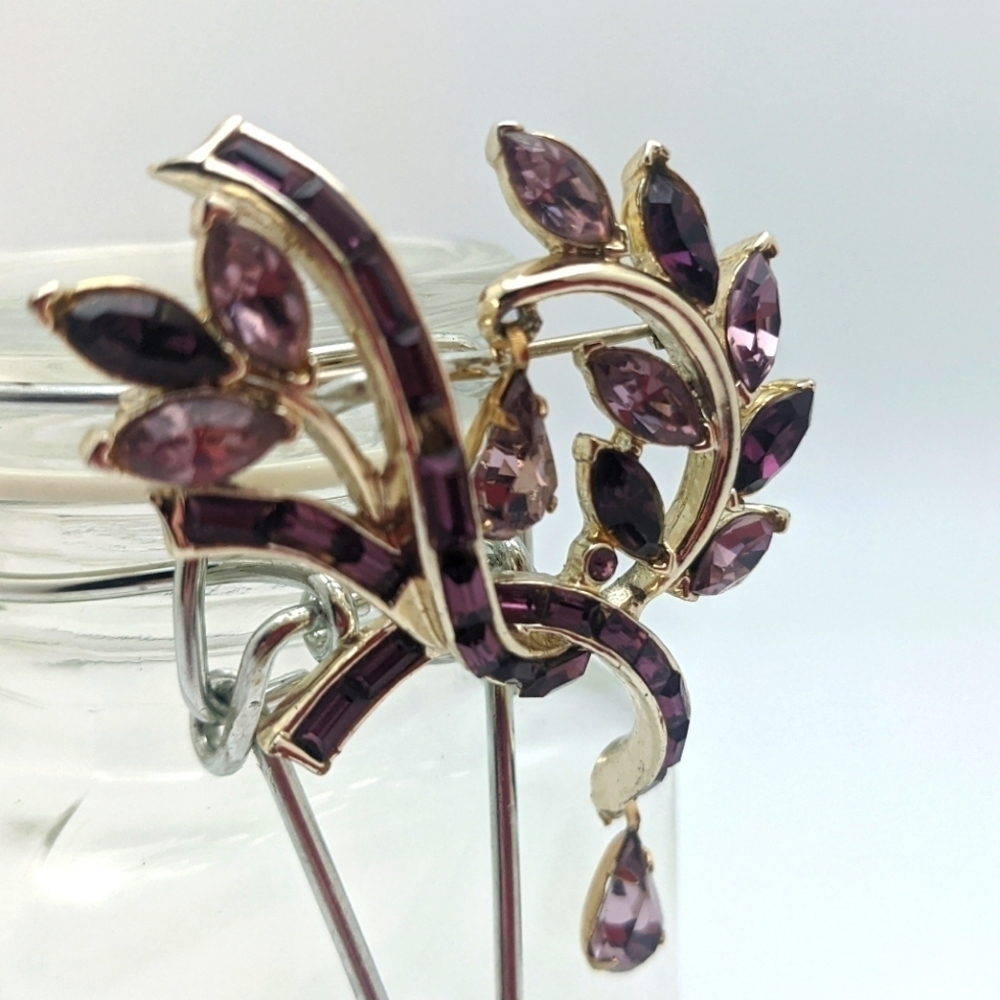 Vintage Purple Rhinestone Brooch - Picture 4 of 12